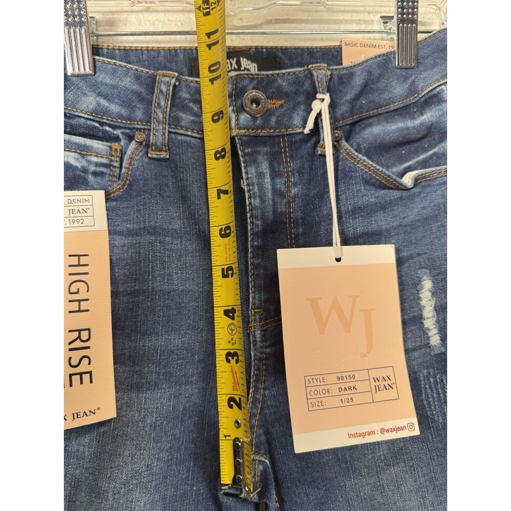 Wax Jean High Rise Denim Skinny Jeans Dark Blue Wash Ripped Distressed Sz 1/25 - Picture 14 of 16